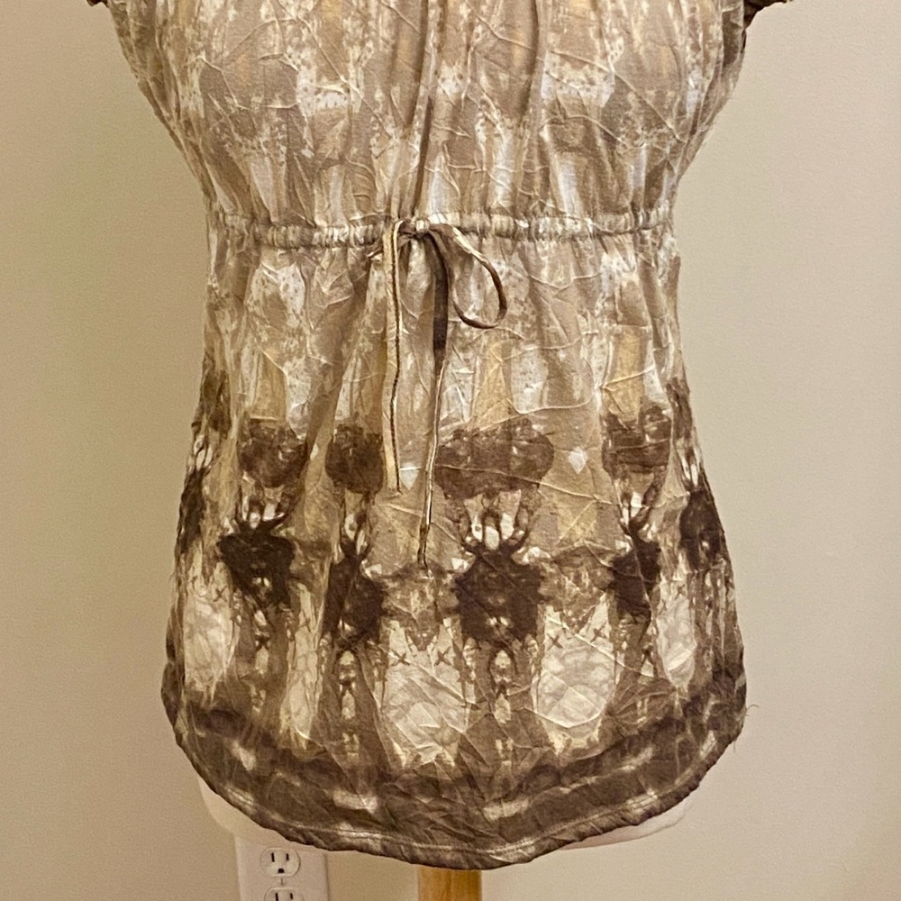 Liz Wear Vintage Brown Cream Print SZ S 90s Grunge Chic Cottagecore Boho Top - Picture 4 of 10